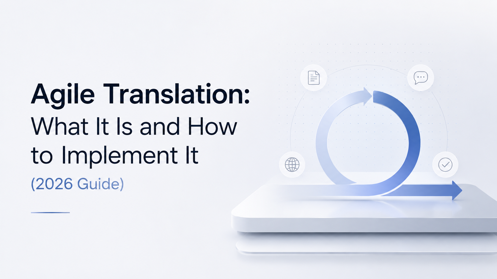 Agile Translation: What It Is and How to Implement It Agile translation cycle diagram showing continuous localization workflow with document, feedback, globe and approval icons